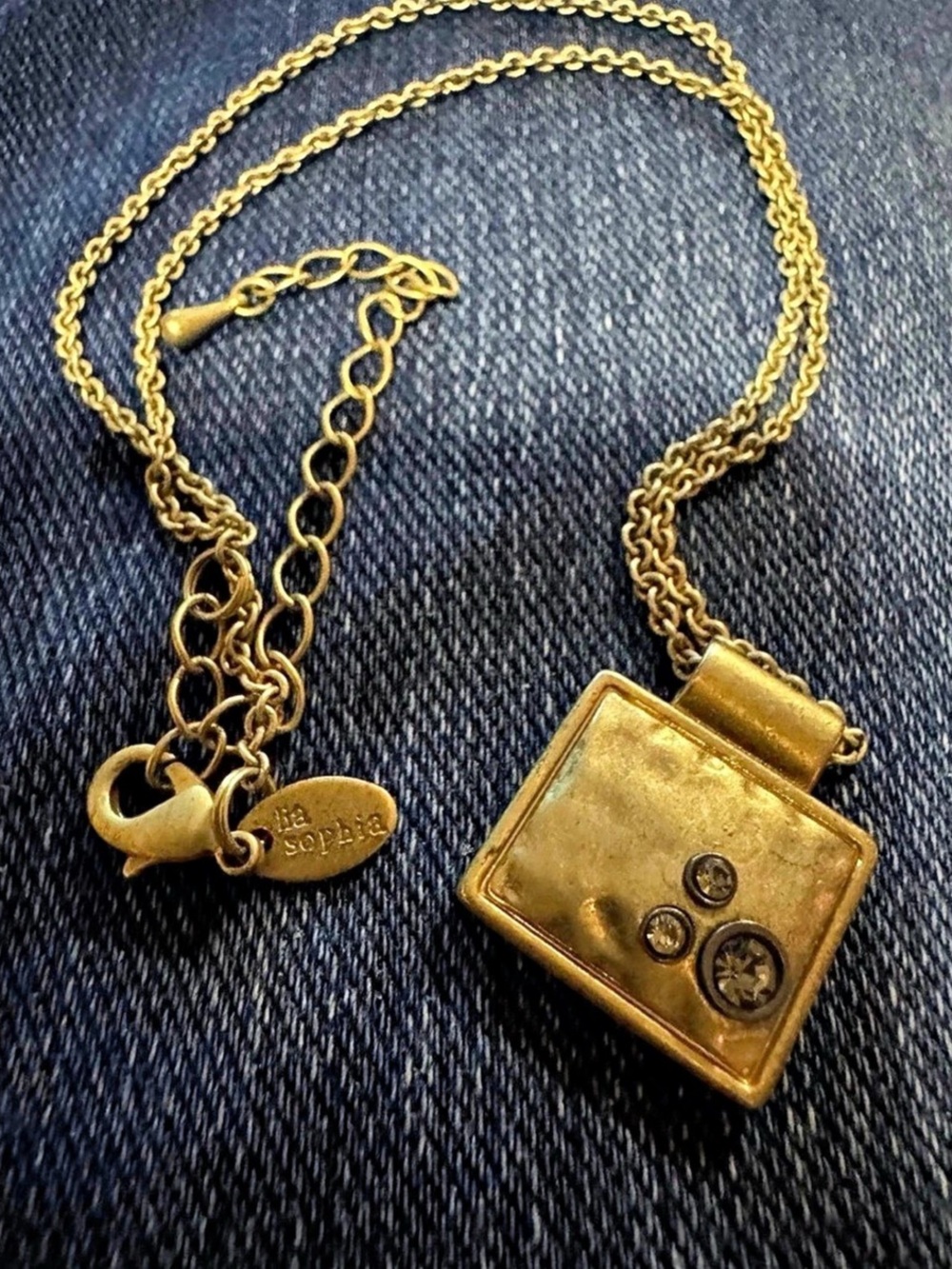 Lia Sophia hammered gold-tone square pendant necklace